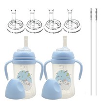 순수아 빨대형 빨대컵 240ml 2p + 빨대꼭지 4p + 빨대세척솔 2p 세트, 블루, 1세트