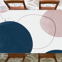 지베아 가죽 방수 캠핑 감성 예쁜 식탁보, 화이트+블루, (180 x 90cm)