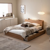 에몬스홈 더편한 LED 수납형 서랍형 침대 + 매트리스 방문설치, 내추럴