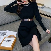 페이퍼먼츠 심플 허리 벨트 소매 레이스 미디 원피스 00947