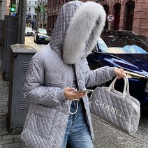 비비에모 여성용 모피후드 퀼팅 다운 패딩 자켓 00710