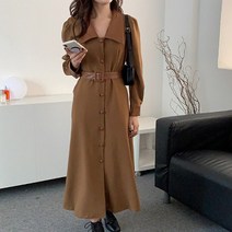 비비에모 배색 카라 벨트 롱 이리아 원피스 00606