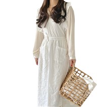 아미앙스 프릴 롱 레이스 원피스 린넨 안나 리플 에이프런, 화이트, 1개