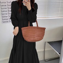 페이퍼먼츠 셔링 라운드넥 허리 슬리밍 주름 롱 원피스 01104