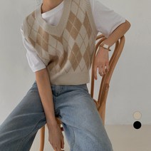바블링브룩 여성용 아가일 브이넥 니트 조끼