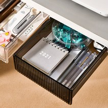 Dr리빙스토어 패턴 책상 밑 부착식 서랍 수납함 정리 케이스 히든 스토리지 L 21 x 24 x 6 cm, 투명블랙, 1개