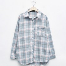 비엔엑스 여성용 카라넥 체크 오버핏 데일리 셔츠 BT4BL015L0