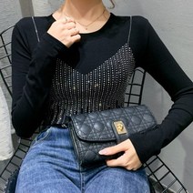 비비에모 여성용 큐빅 페이크 부드러운 긴팔 슬림 티셔츠 00778