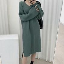 페이퍼먼츠 컬러비비 브이넥 트임 루즈 니트 원피스 01376