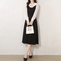 페이퍼먼츠 브이넥카라 배색 플레어 미디 원피스 01611