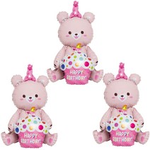 스탠딩에어벌룬 생일곰 57cm, 핑크, 3개