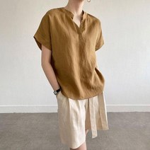 탱커스 오픈 차이나 카라 린넨 블라우스