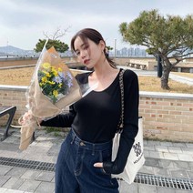 제이스타일 빅사이즈 제프리 U넥 골지스판 티셔츠