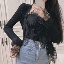 비비에모 여성용 깃털 레이스 뷔스티에 크롭 탑 나시 01276