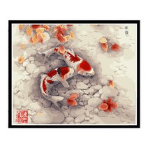순잠 깜찍 모던 수채화 유채화 개릭터 그림그리기 DIY 세트 50 x 65 x 2.5 cm, 29 붕어 2마리