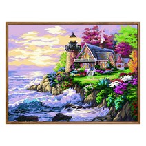 순잠 깜찍 모던 수채화 유채화 개릭터 그림그리기 DIY 세트 50 x 65 x 1.6 cm, 34 외딴섬 하우스