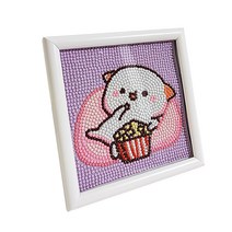 포원밀리언 DIY 캐릭터 보석십자수 미니 액자세트 팝콘, 핑크퍼플, 1개