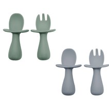 랄라비 아이주도 스푼 포크 2종 세트, 1세트, Green, Gray