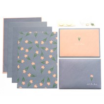 솔룸 감성 플라워 편지지 세트, 블루, 1세트