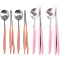 리빙해피 봉봉 컬러 수저 4벌 세트, 피치, 핑크, 숟가락  4p + 젓가락 4p