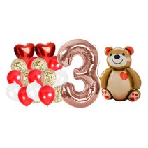 올댓파티 기념일 곰돌이 파티풍선 3주년 세트, 혼합색상, 1세트