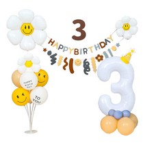데이지 숫자기둥 펠트가랜드 3 생일 풍선 + 구성품 랜덤발송 세트, 혼합색상, 1개