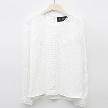 탱커스 여성용 페미닌 레이스 라운드넥 긴팔 블라우스 TU3BL021L0