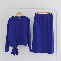 비비에모 언발란스 루즈핏 맨투맨 트임 롱 스커트 투피스 상하의 세트 01030