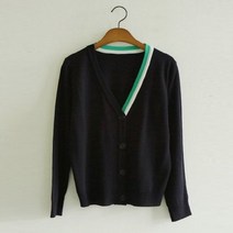 여성용 캣츠 로맨스 한쪽 배색 V넥 가디건