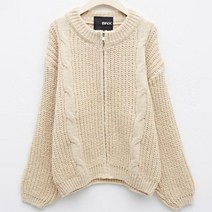 비엔엑스 여성용 라운드넥 꽈배기 하찌 집업 니트 가디건 BU3CD029L0