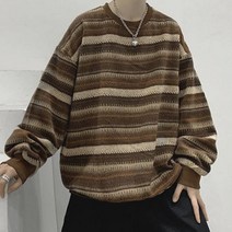셀레네 남성용 레트로 스트라이프 라운드넥 스웨터