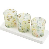 하로아 북유럽풍 로맨틱 티라이트캔들 홀더 컵 5.5cm 3p + 트레이 22 x 8 x 2 cm 세트 300g, 잎사귀(홀더컵)