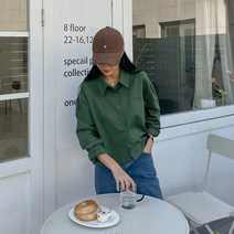 여성용 페이크 포켓 세미크롭 셔츠