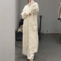 비비에모 여성용 오픈 브이넥 울 팝콘 니트 롱 코트 02281