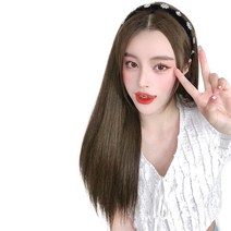 하이유니 써클 큐빅 헤어밴드 가발 스트레이트펌 50cm, 눈꽃큐빅, 쿨브라운