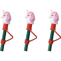 오달라 모아컵 디자인 실리콘 캐릭터 빨대 뚜껑 마개 캡 스토퍼, 3개, 레드캡 핑크유니콘
