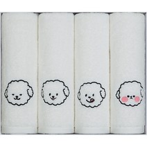 푸들이 자수 세면타월 까망이 4종 세트, 1세트, 화이트