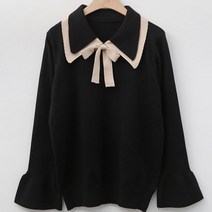 여성용 럽스 카린 배색 이중 카라 끈 프릴 니트