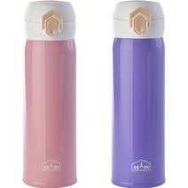 상상앤드 비비드 2중 진공 원터치 보온병, 핑크 + 퍼플, 500ml