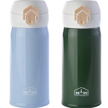 상상앤드 비비드 2중 진공 원터치 보온병, 스카이 + 카키, 350ml