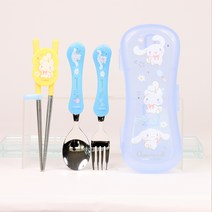 릴팡 시나모롤 교정용젓가락 스푼 포크 케이스 세트, 교정용 젓가락 + 스푼 + 포크 + 케이스, 혼합색상, 1세트