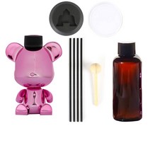 뉴베너 토이베어 2in1 차량 실내 디퓨저 용기 + 용액 + 일자형 스틱 4p + 우드스틱 + 받침대 + 논슬립 패드 세트 핑크, 스윗머스크, 1세트