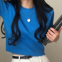 아델모아 여성용 사이호 심플 베이직 크롭 반팔 니트