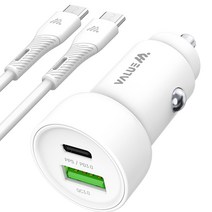 밸류엠 차량용 2포트 43W 초고속 PPS 충전기 + C to C 25W 케이블 세트, 화이트, VM-CPA43WPDQC