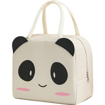 차이나다 귀여운 캐릭터 도시락 입체 보냉백, 아이보리 팬더