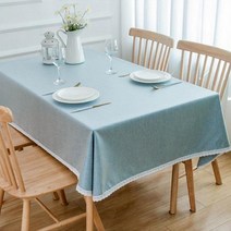 제이에스맘 무지 단색 레이스 방수 식탁보, 라이트블루, 4인(140x180cm)