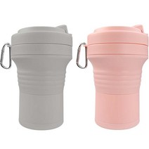 디노보 접이식 실리콘 텀블러 2종 + 빨대 세트, 그레이, 핑크, 550ml