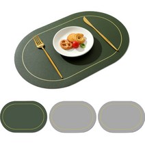 로렘 LINE 라운드 양면 테이블매트 4p, 올리브그린 + 그레이