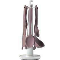 키친팩토리 파스텔 실리콘 플래티넘 조리도구 7종 세트, 조리도구 6종 + 걸이대, 밀크코코아(조리도구), 아이보리(걸이대)
