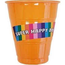 마커스스토어 컬러 플라스틱 생일파티컵 20p + 수퍼해피데이 스티커 20p 세트 오렌지, 1세트